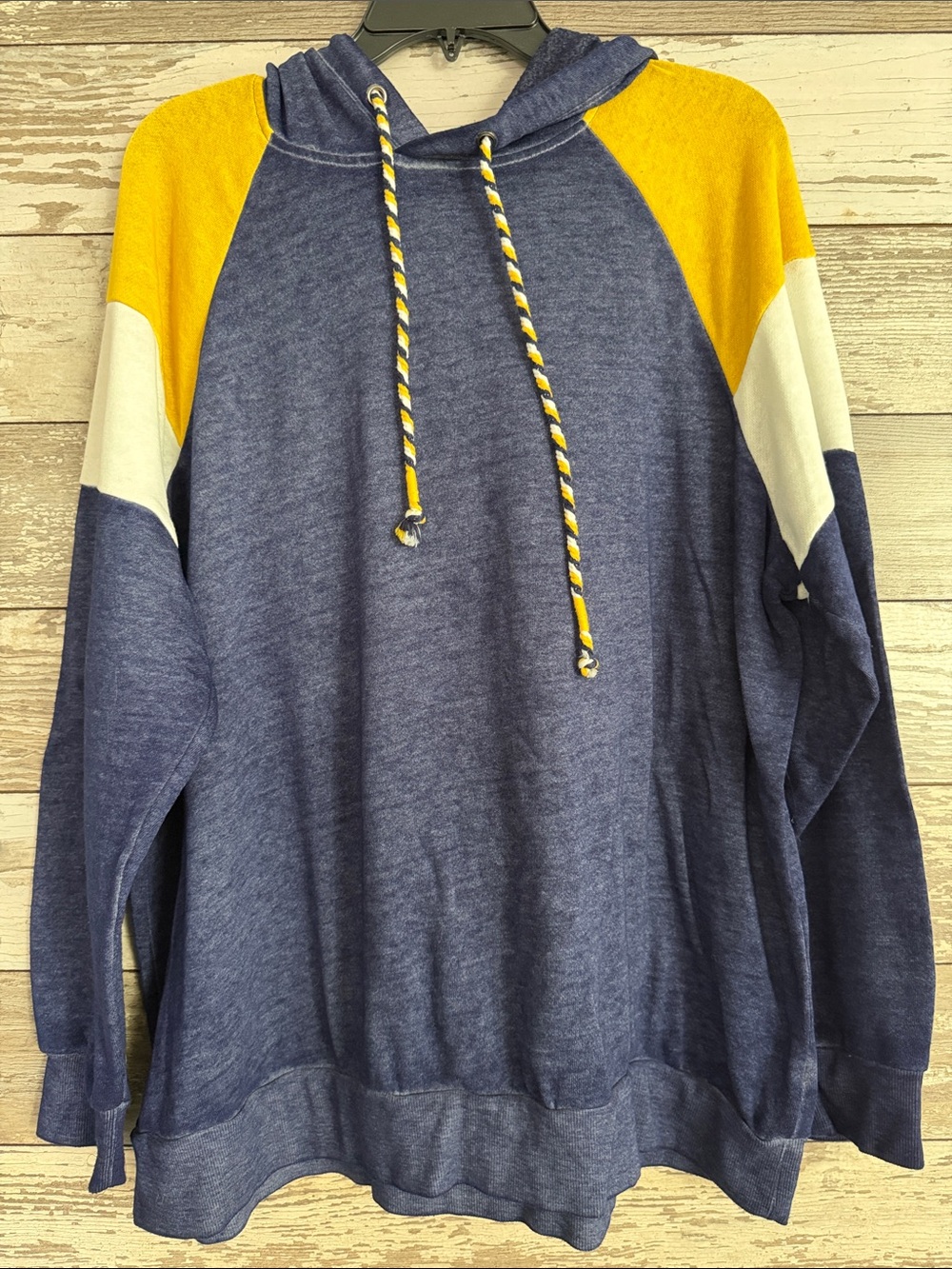 Maurices Navy Blue Pullover Hoodie with Yellow and White Accents